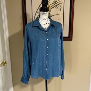 NWT New with tags Denim Rhinestone Shirt Size Large L Velvet Heart
